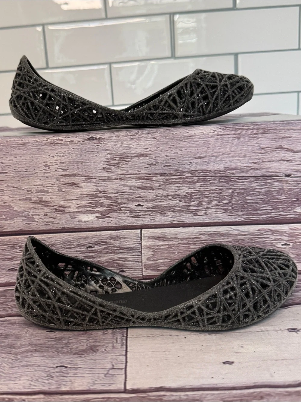 Mini Melissa 🖤 Jelly Flat Smokey Glitter size 11